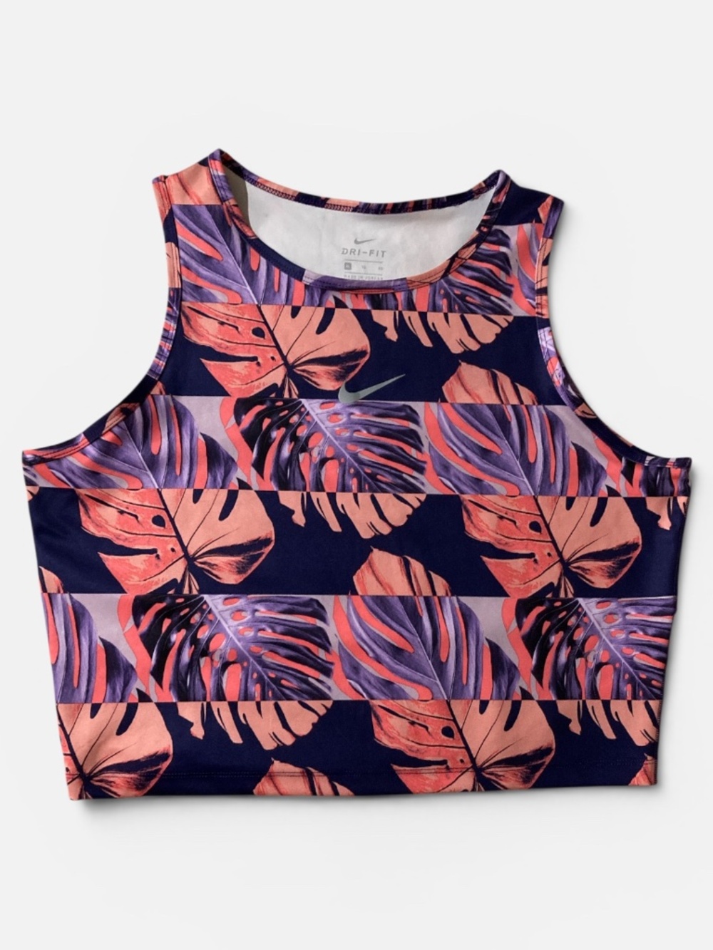 Nike Dri-Fit Botanical Green & Pink Palm Print Spandex Crop Top
